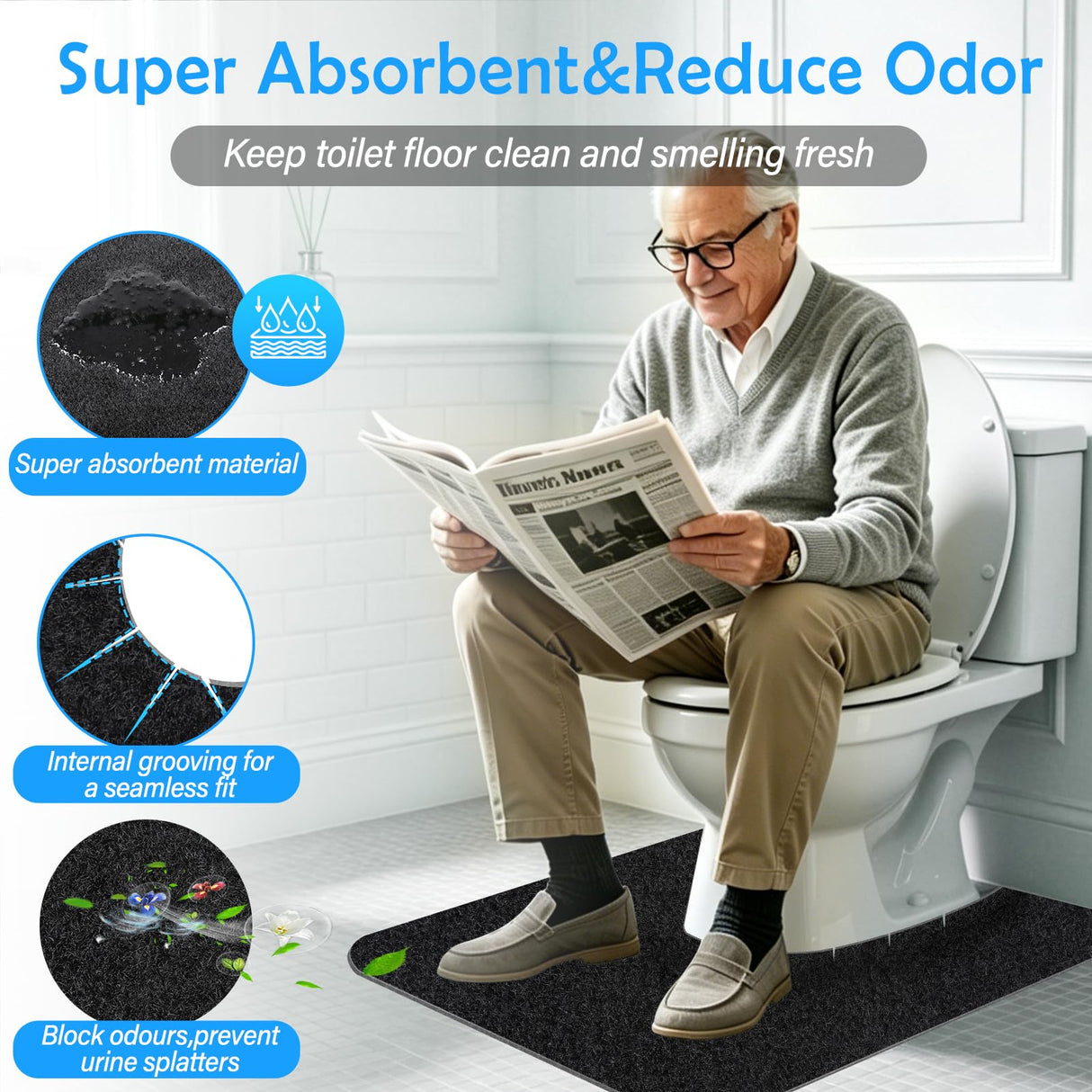 4 Pack Toilet Mats,Upgrade Toilet Floor Protector from Urine,Toilet Rugs U Shaped Washable,Toilet Mats for Bathroom,Around Toilet Floor Protector,Potty Training Mats for Bathroom
