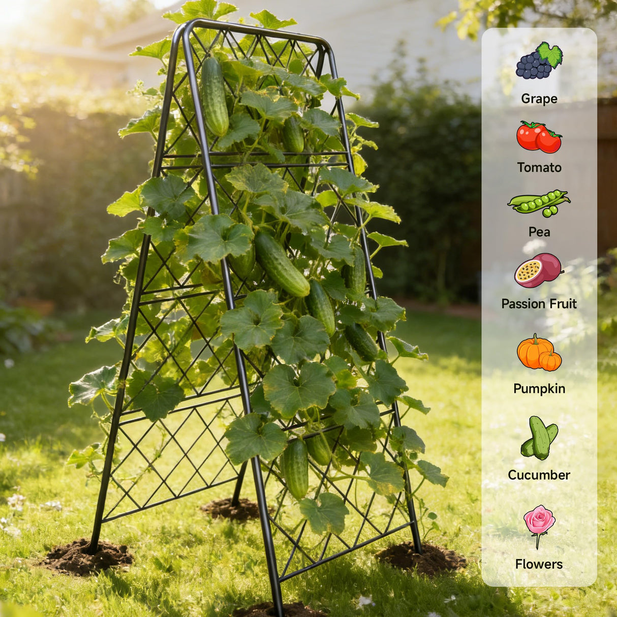 50"x17" Heavy Duty Metal Garden Trellis - Rust-Proof A-Frame Cucumber Trellis with High-Density Rhombus SteelGrats for Climbing Plants, Tomatoes & Raised Beds, Outdoor Use (2 Pack)