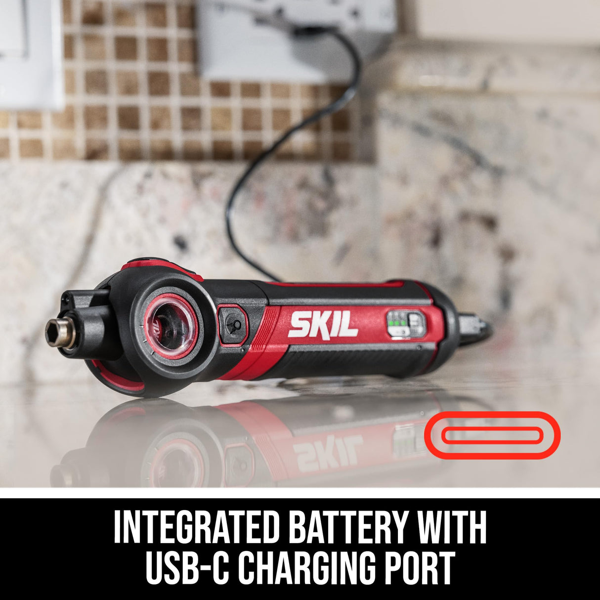 SKIL Twist 2.0 Rechargeable 4V Screwdriver with Pivoting Head, Torque Setting, USB-C Charging Cable & 2PC Bit Set-SD5619-01