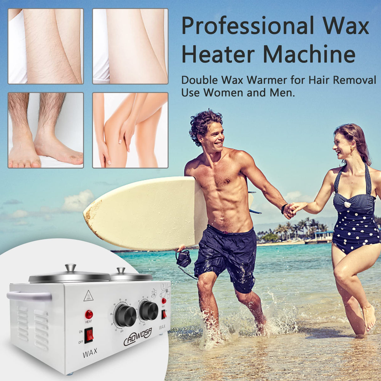 Double Wax Warmer Professional Electric Heater Machine for Hair Removal, Dual Pot Paraffin Facial Skin Body SPA Salon Equipment With Adjustable Temperature Set