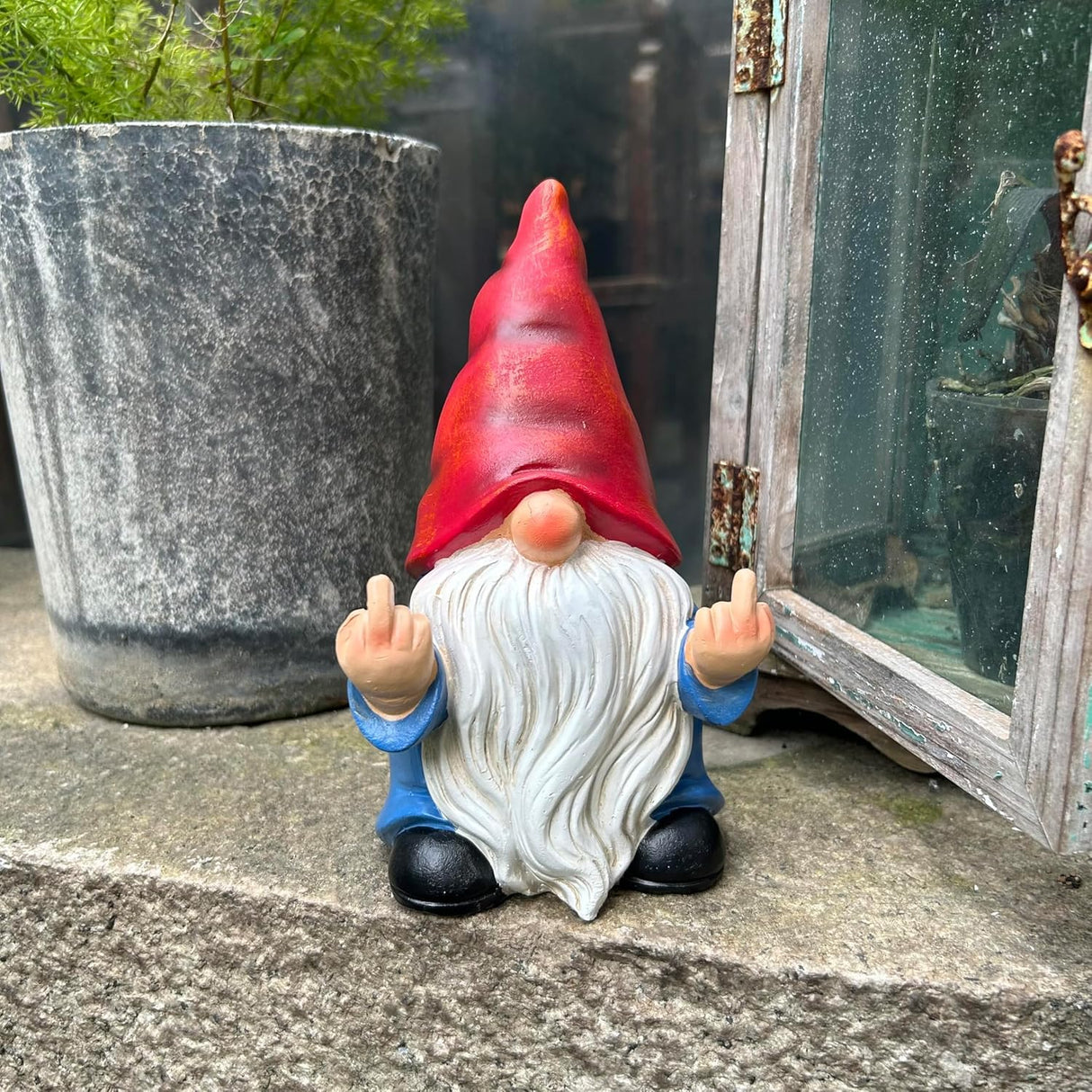 Middle Finger Gnome Statue 7.8in, Naughty Garden Gnome Statue Decoration and Lawn Ornament - Funny Garden Gnomes for Outdoor or Home Decor