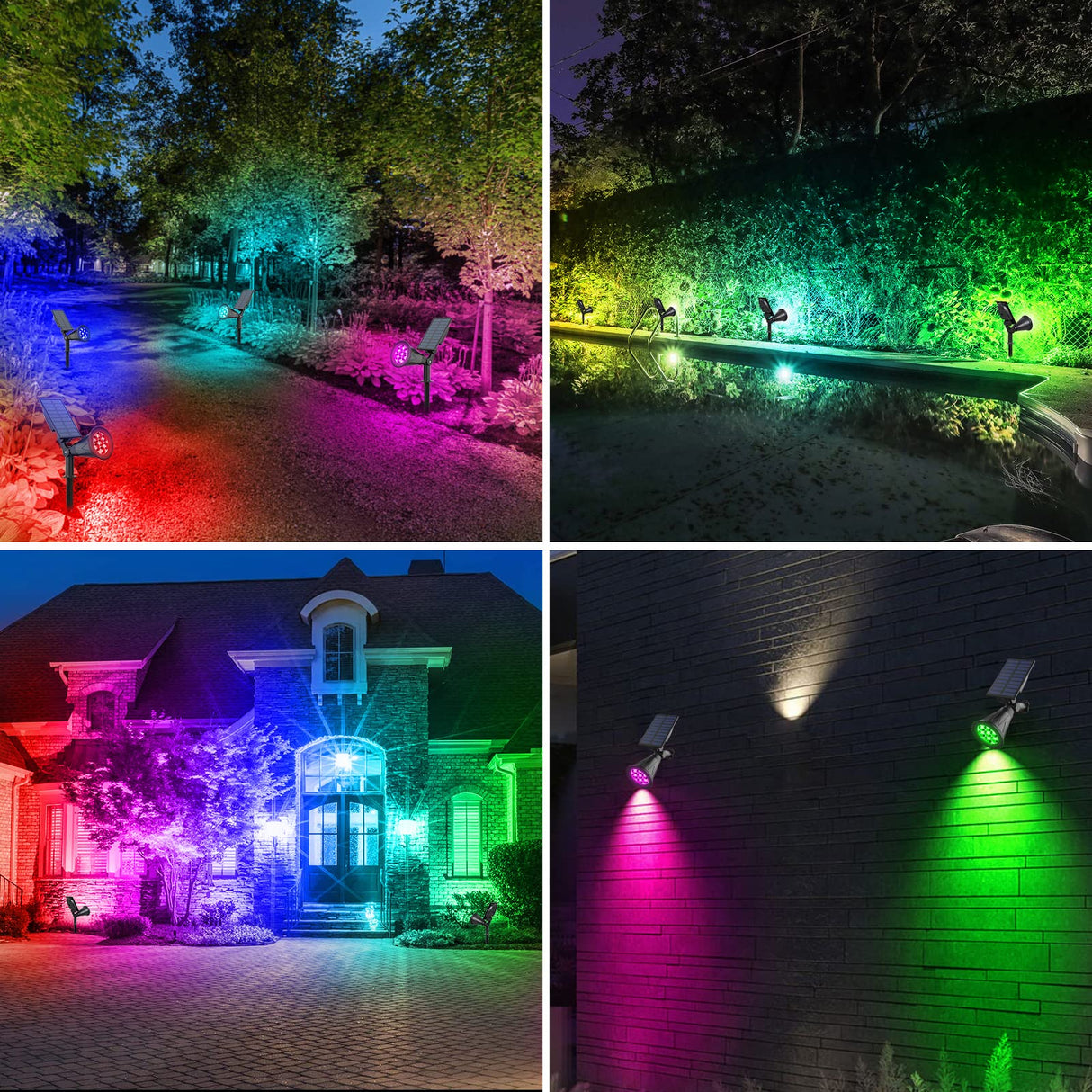 T-SUN Solar Spotlights for Outsides, Christmas Solar Lights Outdoor Waterproof, Color Changing Solar Landscape Spotlights, Auto ON/Off Solar Garden Pond Light for Yard, Trees, Driveway, Patio(4 Pack)