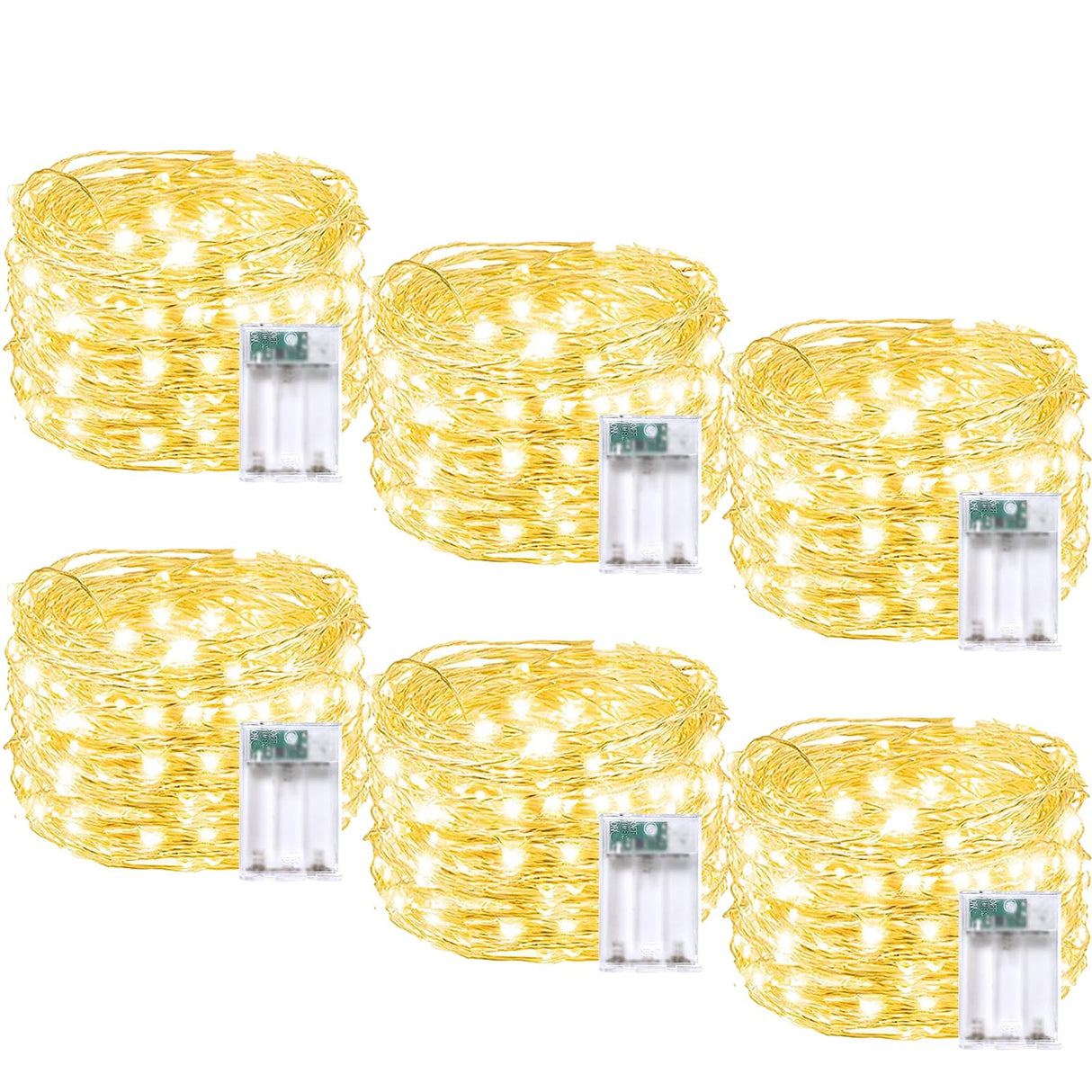 6 Pack Fairy Lights Battery Operated with Timer, Each 20FT 60LED Christmas String Lights Outdoor Indoor, Cuttable Battery Twinkle Light for Bedroom Home Wedding DIY Christmas Decorations (Warm White)