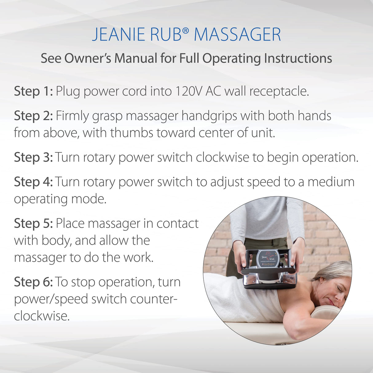Core Products Jeanie Rub Variable Speed Massager, Deep Tissue Back & Shoulder Massager for Pain Relief, Body Massager for Back, Neck, Lower Back & Cellulite Massage