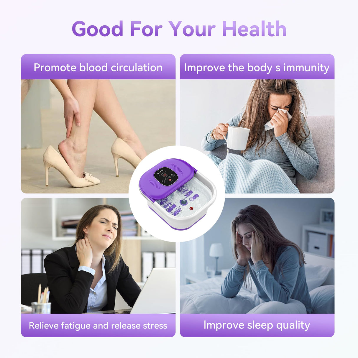 CuPiLo Foot Spa Bath Massager with Heat, Collapsible Foot Massager Spa Soaking Tub with Bubbles, Red Light, Pumice Stone, Shiatsu Massage Rollers, Pedicure Foot Spa for Relaxation, Gifts(Purple)