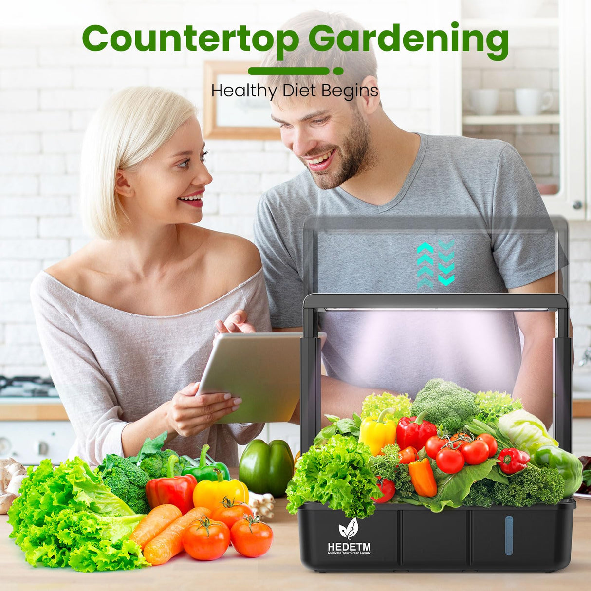 Hopegarden Indoor Garden Hydroponics Growing System: 15 Pods Plant Germination Kit Herb Vegetable Growth Lamp Countertop with LED Grow Light - Hydrophonic Planter Grower Harvest Lettuce