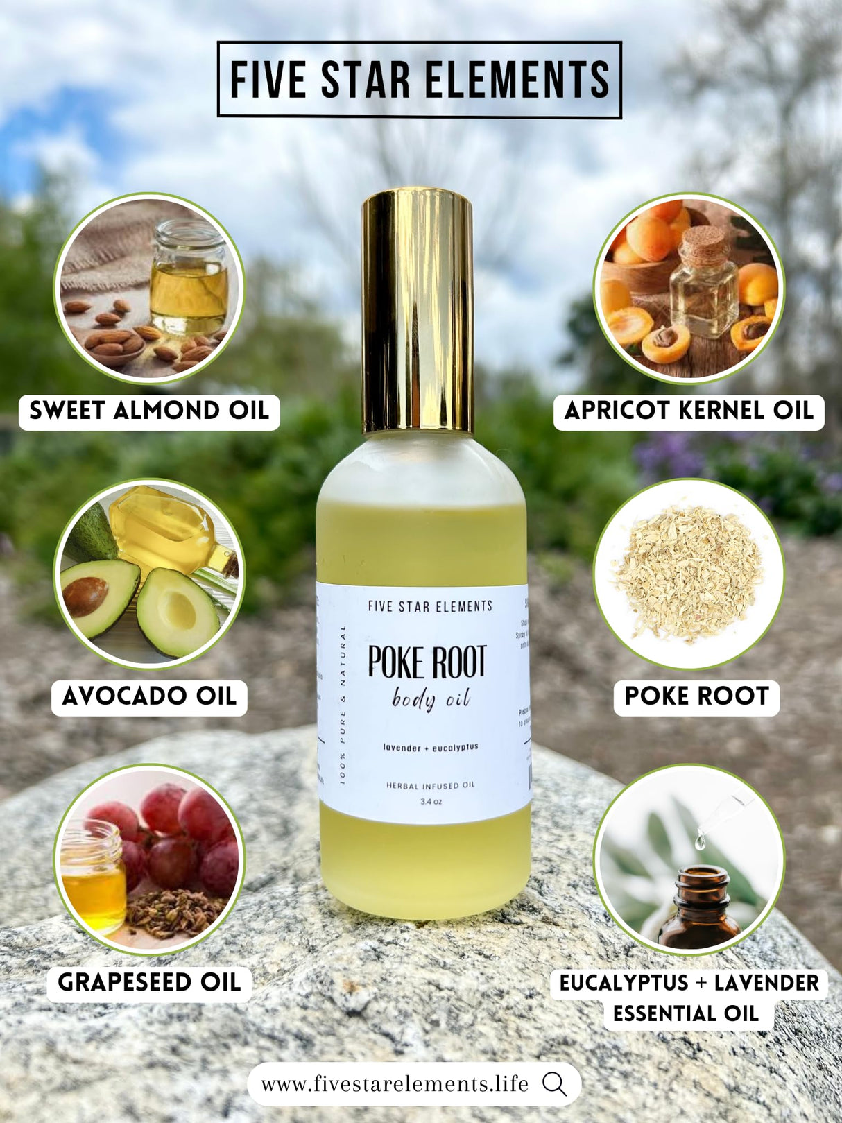 Five Star Elements Poke Root Oil, Clear