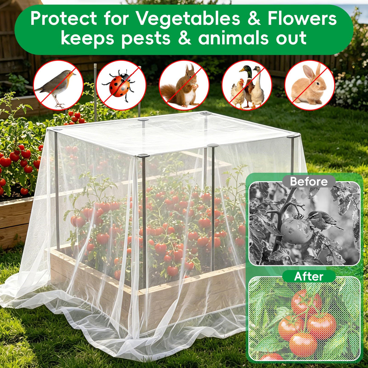 Metal Garden Netting Covers Kit, 6 Pack 2.6FT Poles, 10FTX13FT Mesh