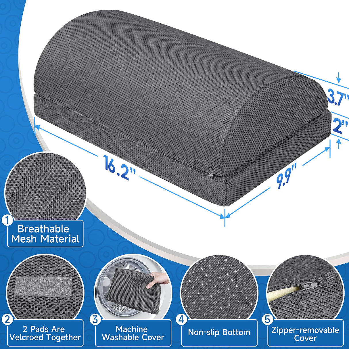 CushZone Foot Rest,Desk & Gaming Accessories,Foot Rest for Under Desk at Work,Comfortable Footrest with 2 Adjustable Heights & Removable Cover, Office Desk Accessories(Gray)