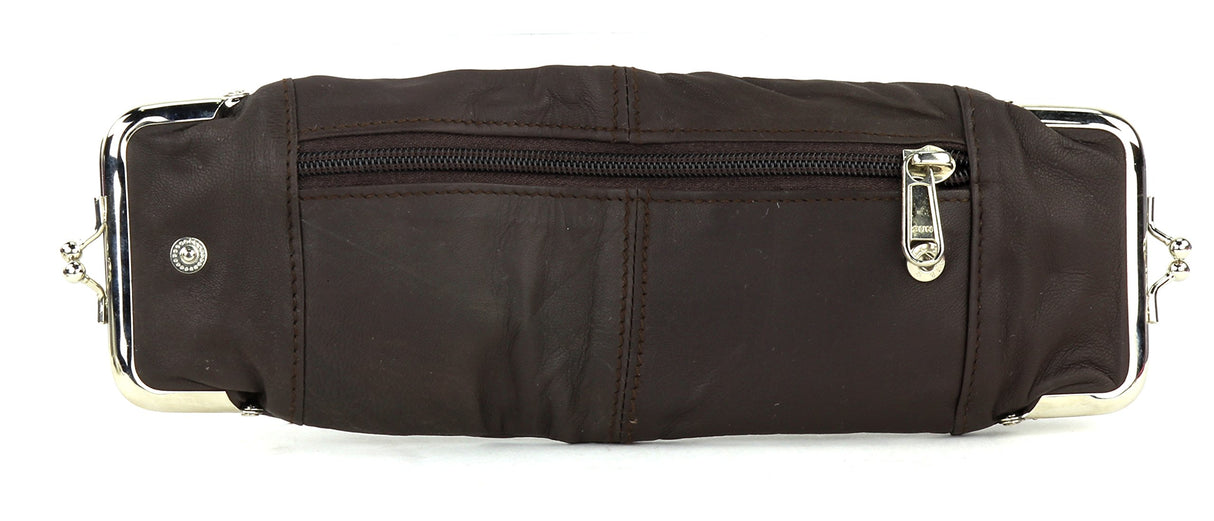 Leather Impressions Sturdy Cigarette Case - Make a Fashion Statement with The Elegant Cigarette Holder Featuring Dual Twist Clasp and a Zipper Pocket, Classic Long-Lasting Lighter Holder (Brown)