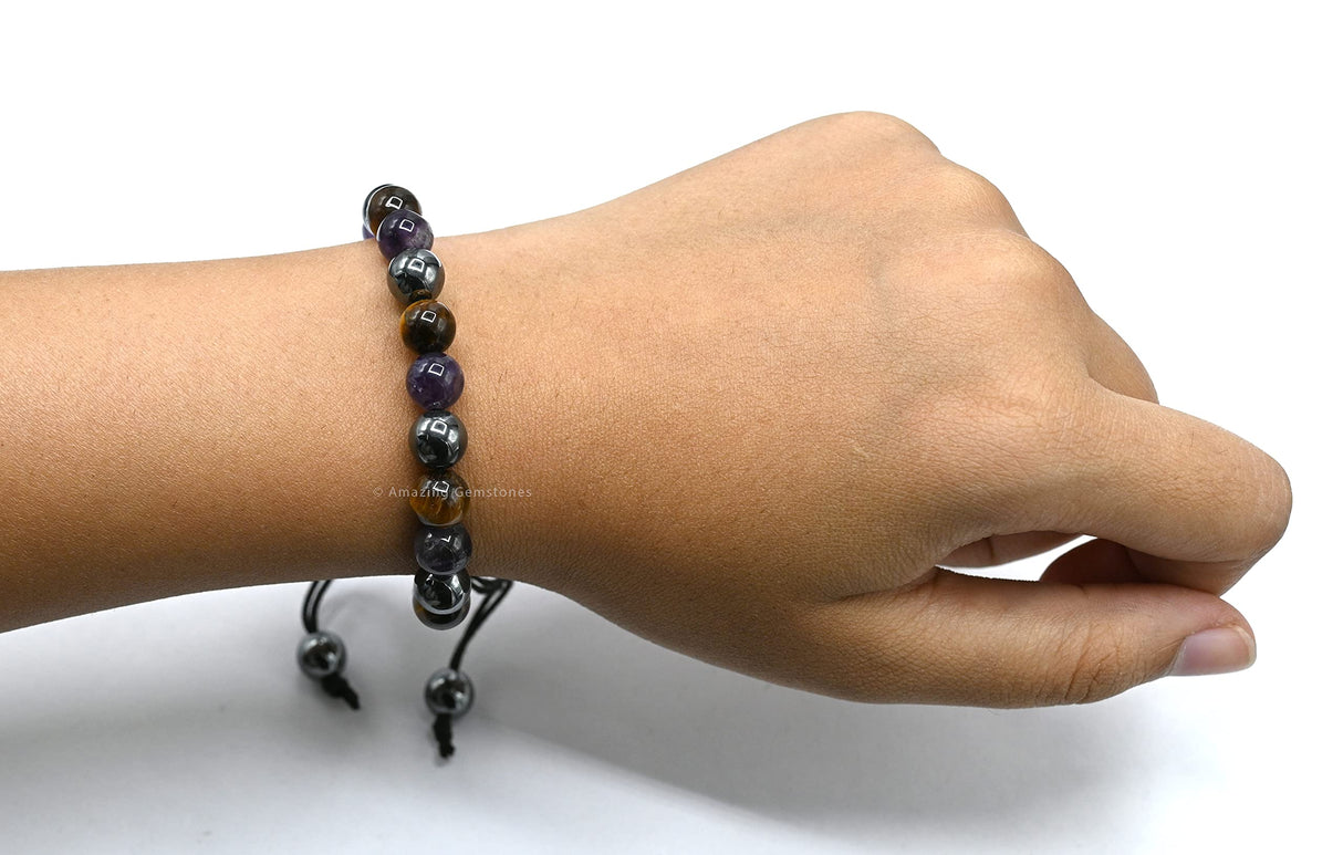 Amazing Gemstone Quit Smoking Cessation Quit Vaping Aid Bracelet - Hematite Tiger Eye Amethyst Bracelet Set for Men Women Healing Calming Anxiety Stress Relief Gifts Pulseras Para Hombres Mujer