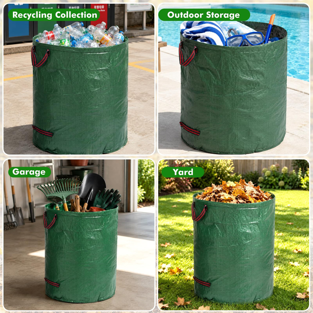 Gixmuoiy Reusable Yard Waste Bags, 72 Gallon Lawn and Leaf Bags 3-Pack, Collapsible Heavy-Duty Garden Bags, Stand-Up Yard Waste Container for Leaves, Grass Clippings and Lawn Debris