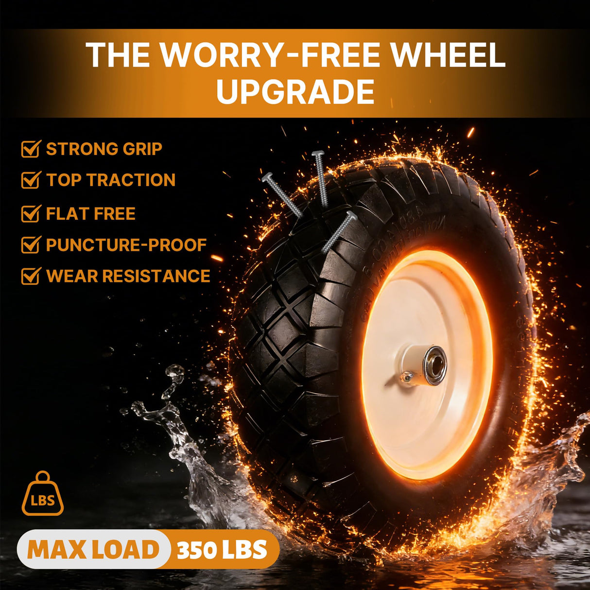 TPXQWL 16" 4.80/4.00-8 Flat Free Wheelbarrow Tire & Wheel, 2-Pack