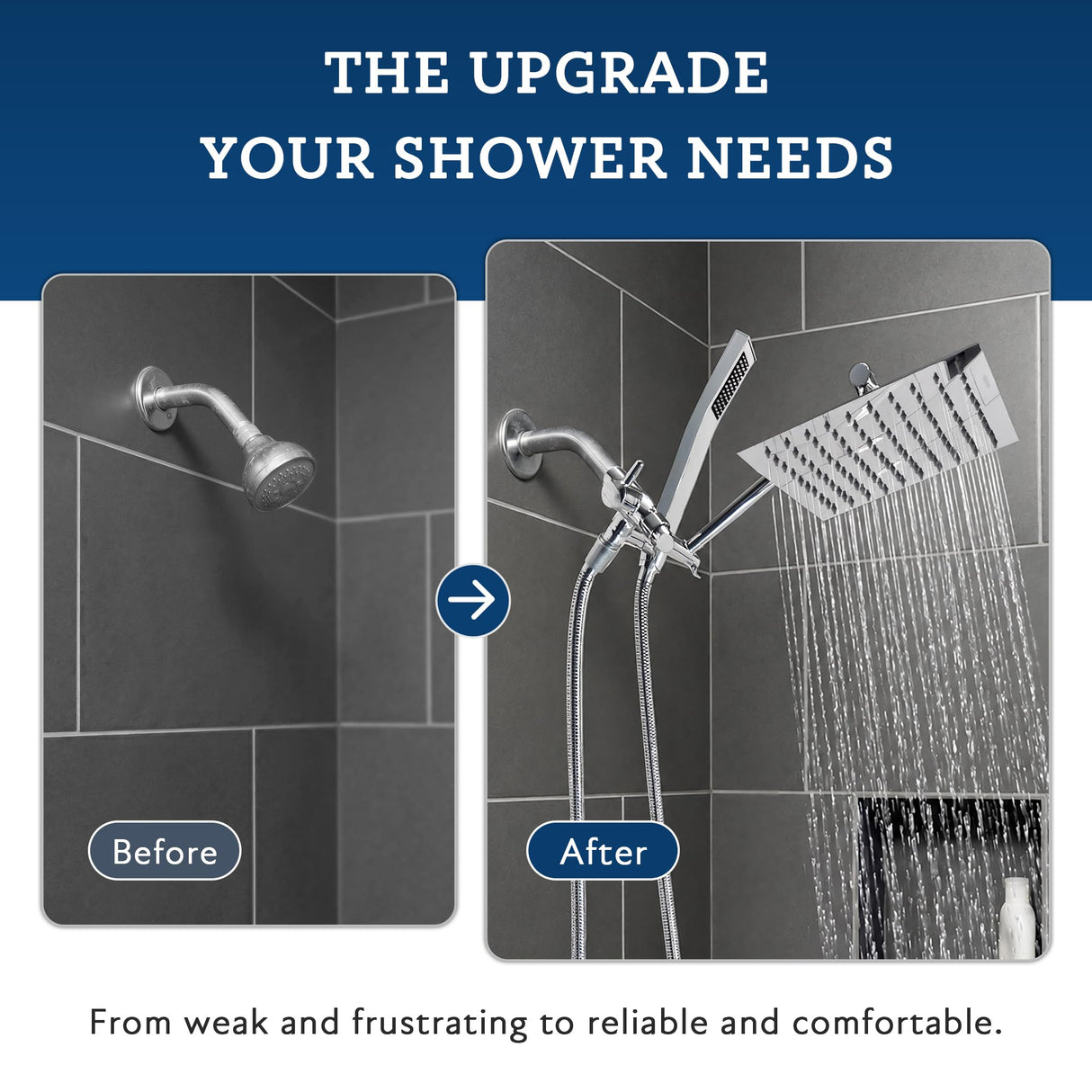 G-Promise All Metal 8 Inch Dual Square Shower Head with Handheld Spray Combo, Rain Shower Head, Adjustable Extension Arm, Smooth 3-Way Diverter, 71 Inch Extra Long Hose - A Bathroom Upgrade (Chrome)