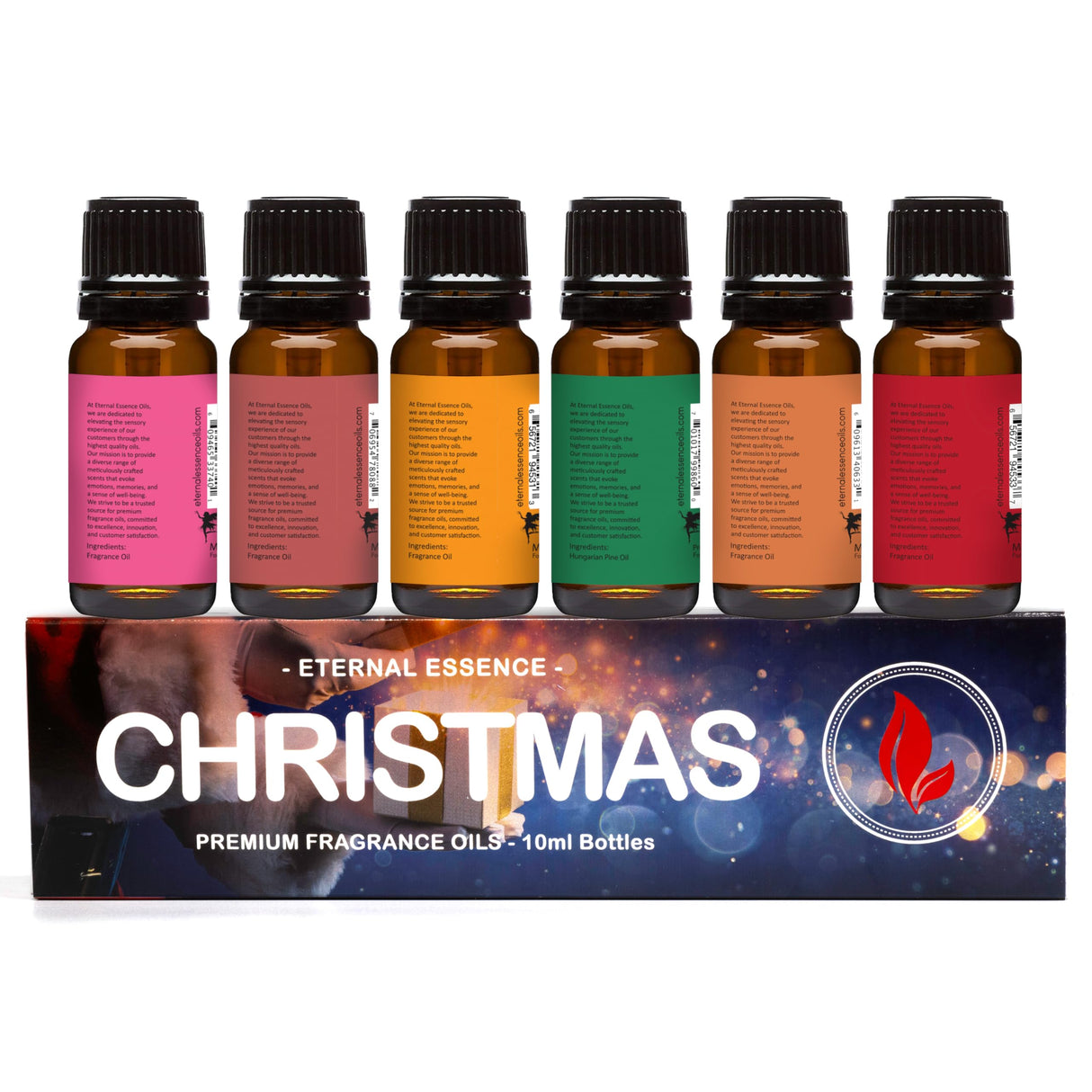 Eternal Essence Oils Christmas Set of 6 Premium Fragrance Oils - Peppermint, Cranberry, Spiced Cider, Pine, Cinnamon and Reindeer Retreat - for Diffusers, Candle & Soap Making, & Aromatherapy - 10ML