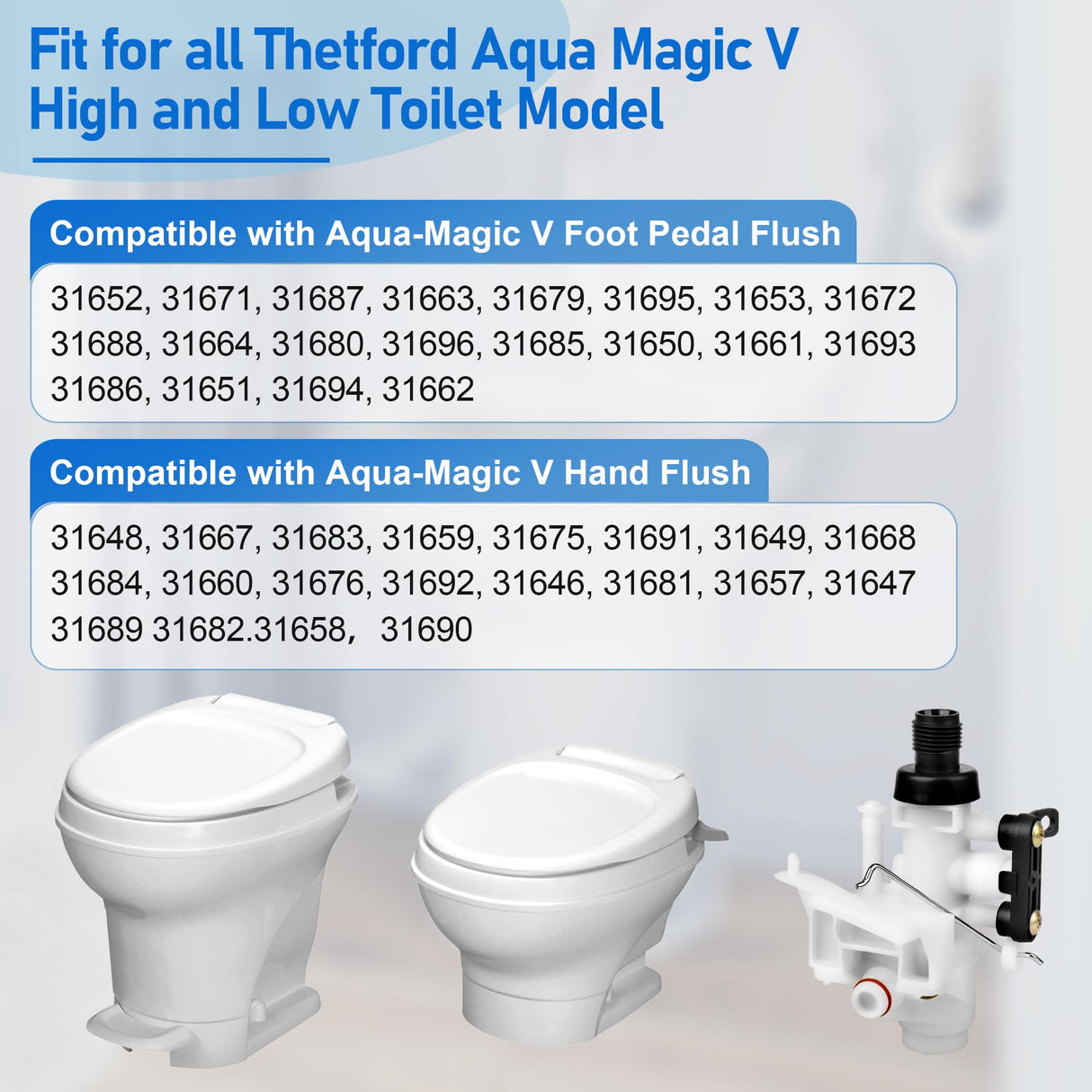 31705 RV Toilet Water Valve Kit for Thetford Aqua-Magic V Toilets, RV Toilet Valve fits All Aqua Magic V High and Low Toilet Models 31688 31687, RV Toilet Parts