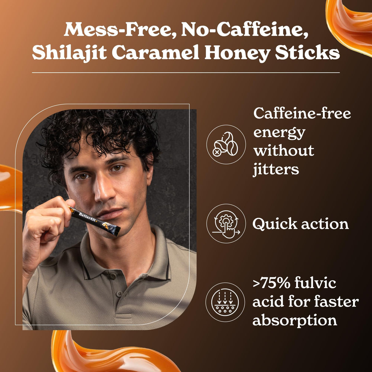Better Alt Pure Himalayan Shilajit Caramel Honey Sticks with Organic Honey| Easy to Consume Shilajit| 30 Sticks for Energy Boost & Immune Support, 85+ Trace Minerals, 75%+ Fulvic Acid