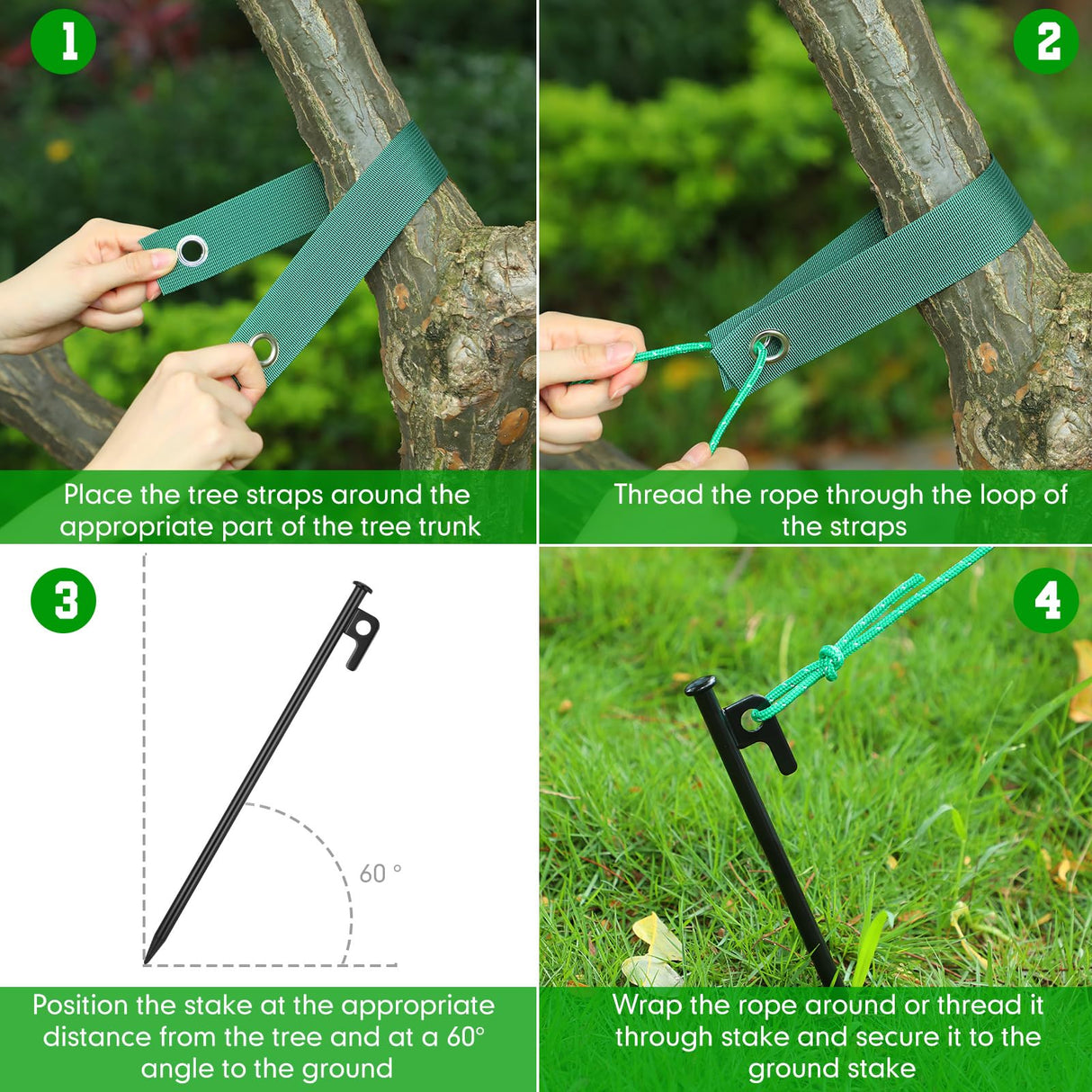 Suzile 48 Pcs Tree Staking Kit for Young Trees, Steel Stakes, Straps, Ropes