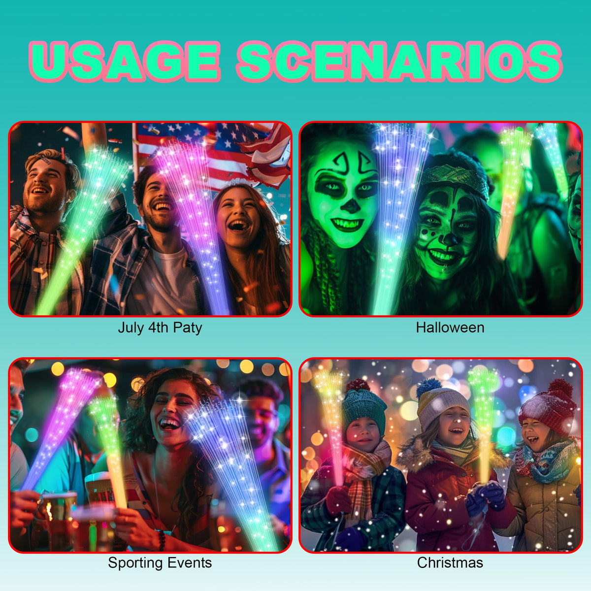 JSronms 24 PCS Fiber Optic Wand,Glow Fiber Optic Wands,Glow in The Dark Party,Glow Wands led Light up Party Favors for Wedding,neon Party,New Year Party Favors,Halloween,Christmas,Bar DJ