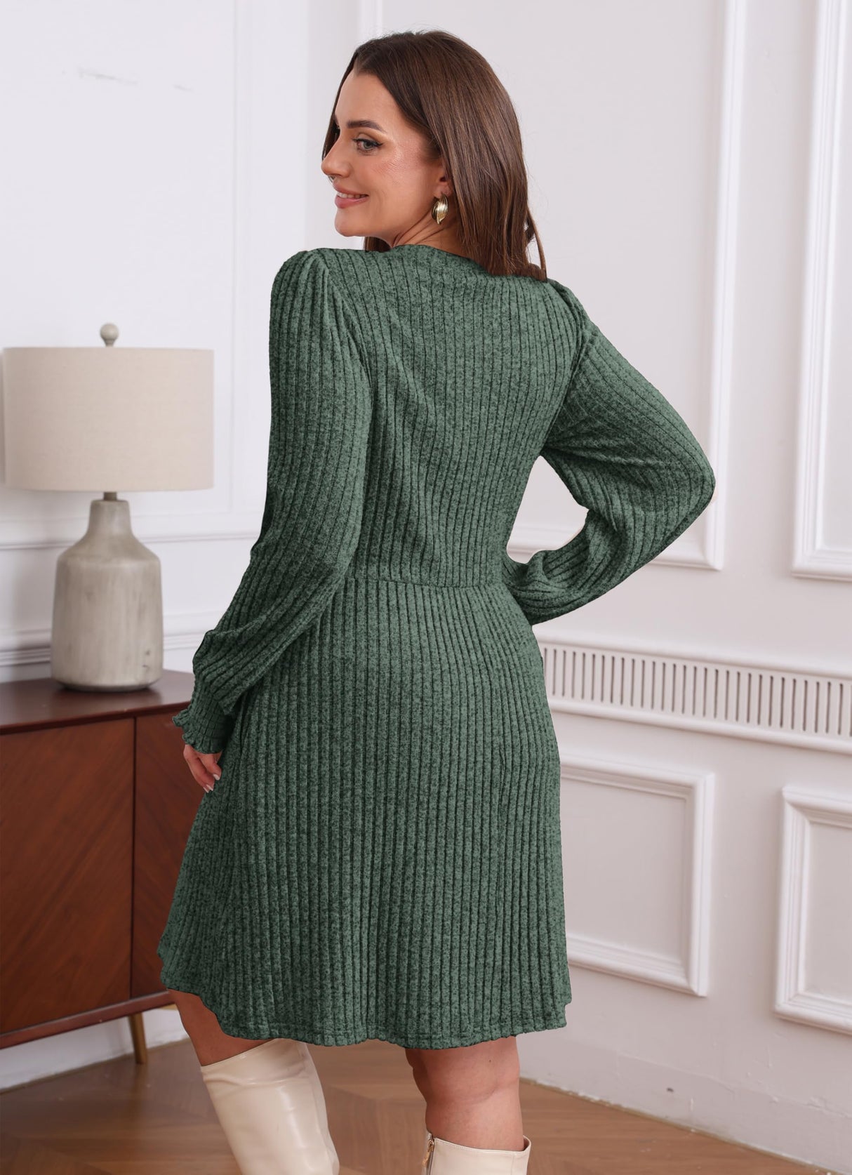 Sampeel Sweater Dress for Women Fashion Christmas Fall Dresses 2025 Cowboy Chic Casual Teacher Outfits Green M