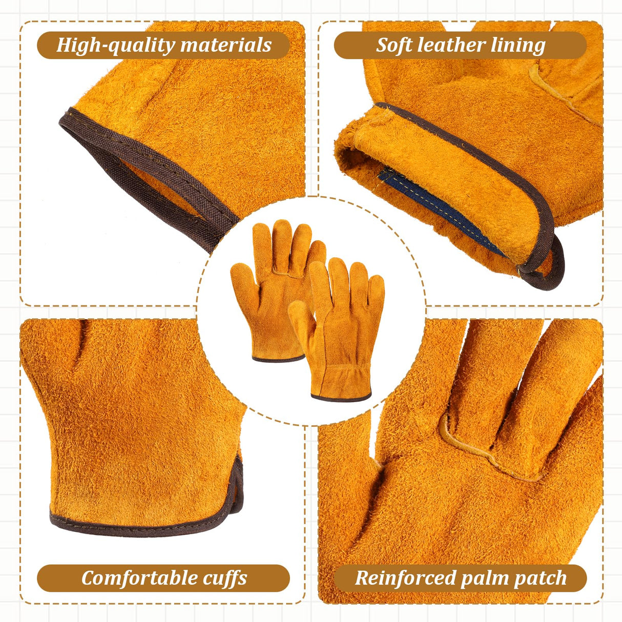 Bruislard 12 Pairs Leather Work Gloves for Men Women, Gardening, Construction, Wood Cutting, Driving, Automotive Repair