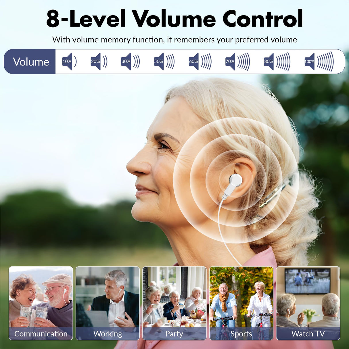 Hearing Aids, Hearing Aids for Seniors with Noise-Cancelling, OTC Hearing Aids Rechargeable, Hearing Amplifiers with 8 Volume Levels & 4 Hearing Modes, 160-Hour Battery Life, Clear Sound (Black)