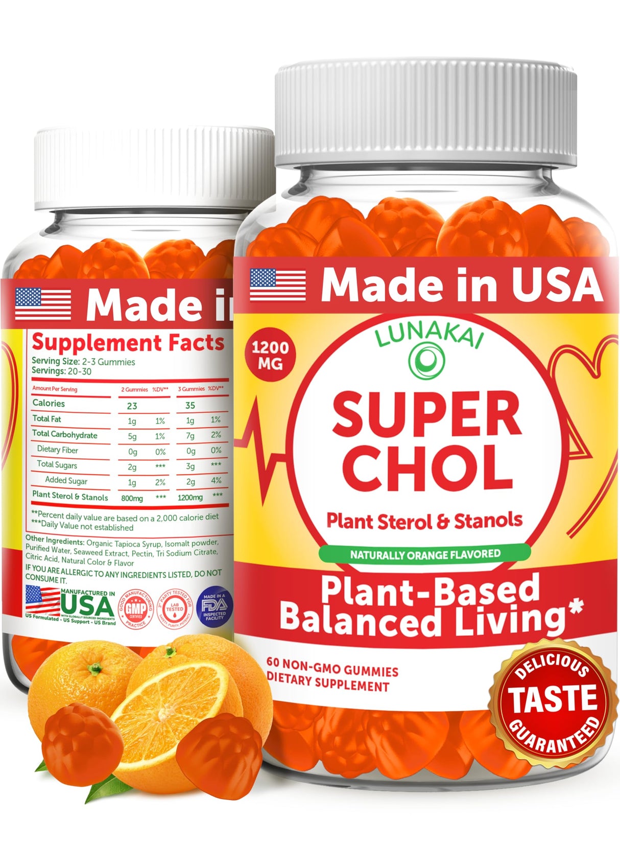 Lunakai USA Made Super Chol Gummies – 1200mg Plant Sterols & Stanols for Natural Cholesterol Support – Non-GMO Phytosterol Supplement, 60ct
