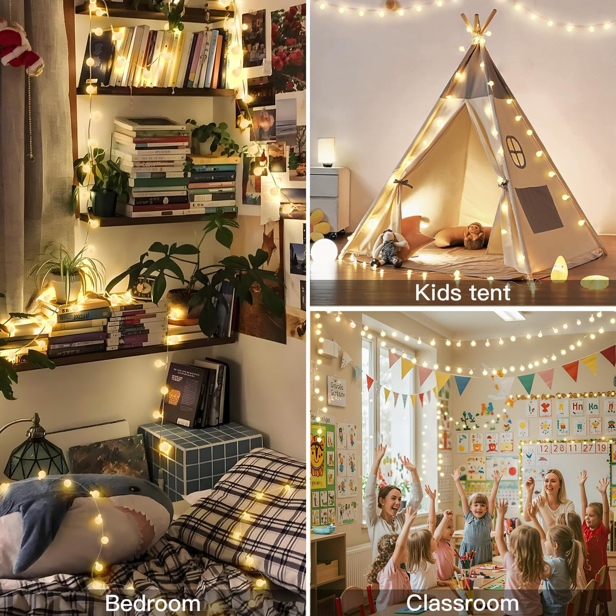 suddus String Lights for Bedroom, 33ft 100 Led Connectable Globe String Lights Indoor, Hanging Fairy Lights Plug in with Remote for Kids Room Dorm Classroom Outdoor Christmas Tree Decor, Warm White