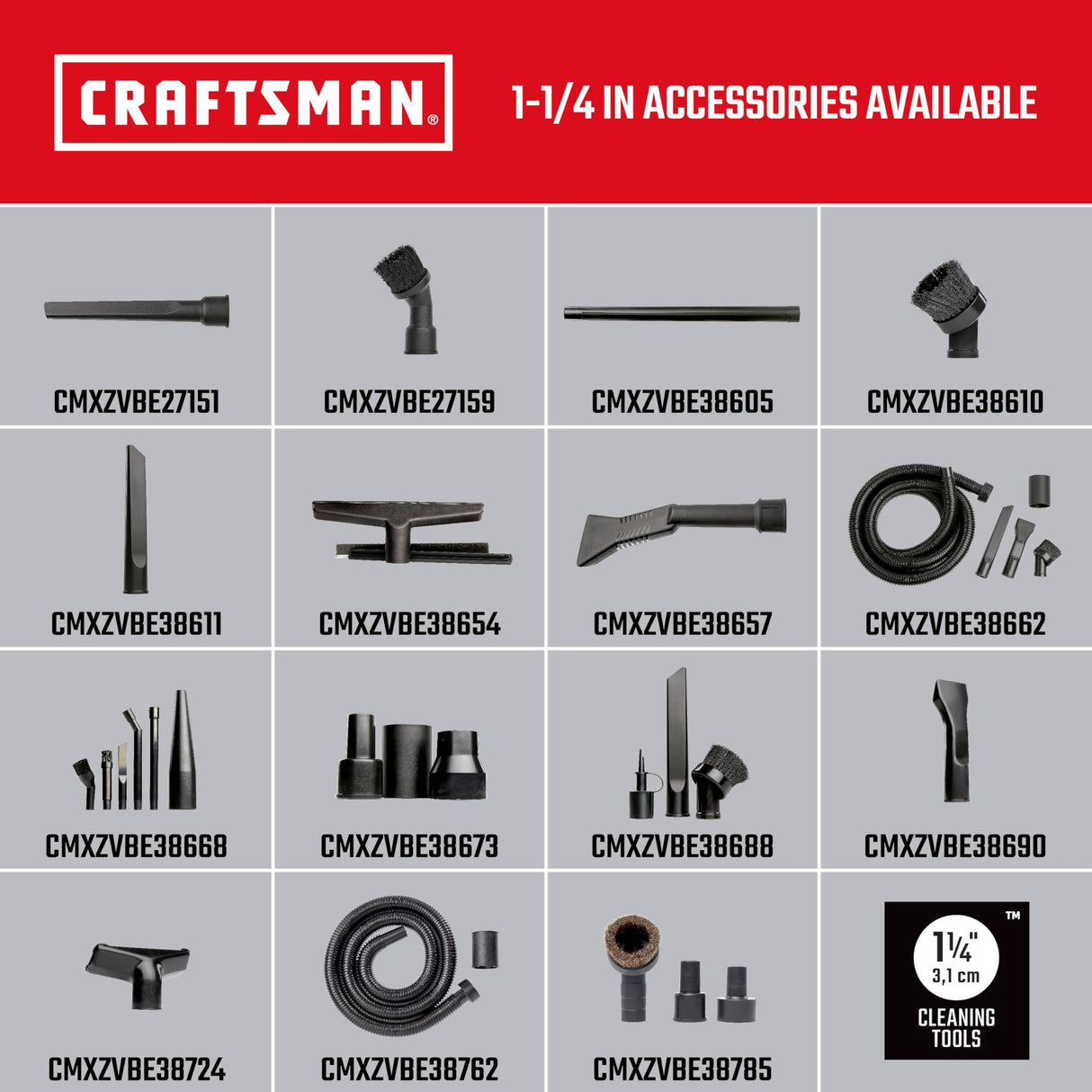 CRAFTSMAN CMXZVBE38668 1-1/4 in. 6-Piece Micro-Cleaning Vac Attachment Kit