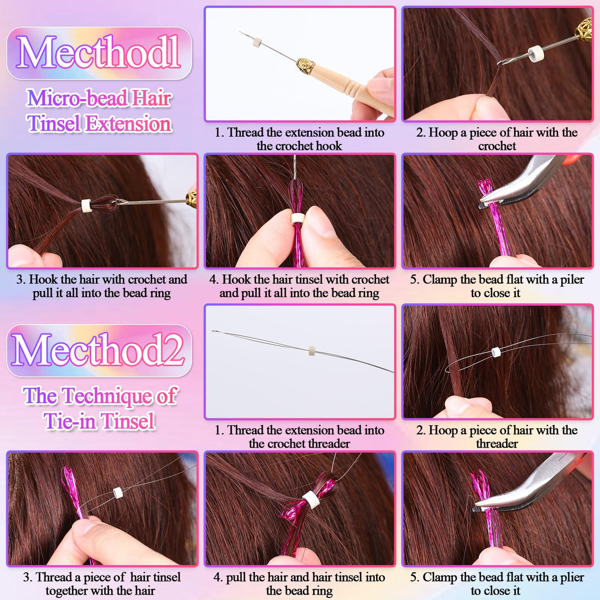25Colors Fairy Hair Tinsels Kit 5000 Hair Glitter Strands 48Inch Heat Resistant Tinsel Hairs Extension Sparkling Shiny Highlights Hairs Tinsel with Tools for Christmas Halloween New Year Cosplay Party