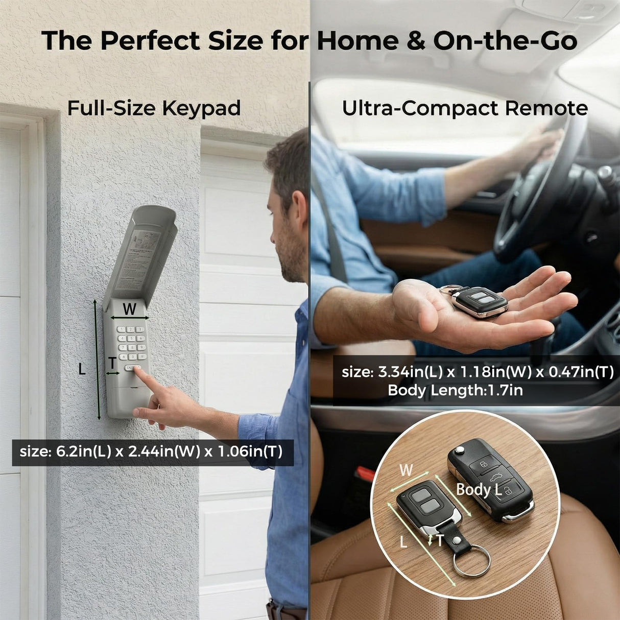 3-in-1 Universal Garage Door Opener Keypad with 2 Keychain Remote Compatible with Liftmaster Chamberlain Craftsman with Yellow Purple Red Orange Green Learn Button Replaces 877MAX 878MAX 893MAX 973LM