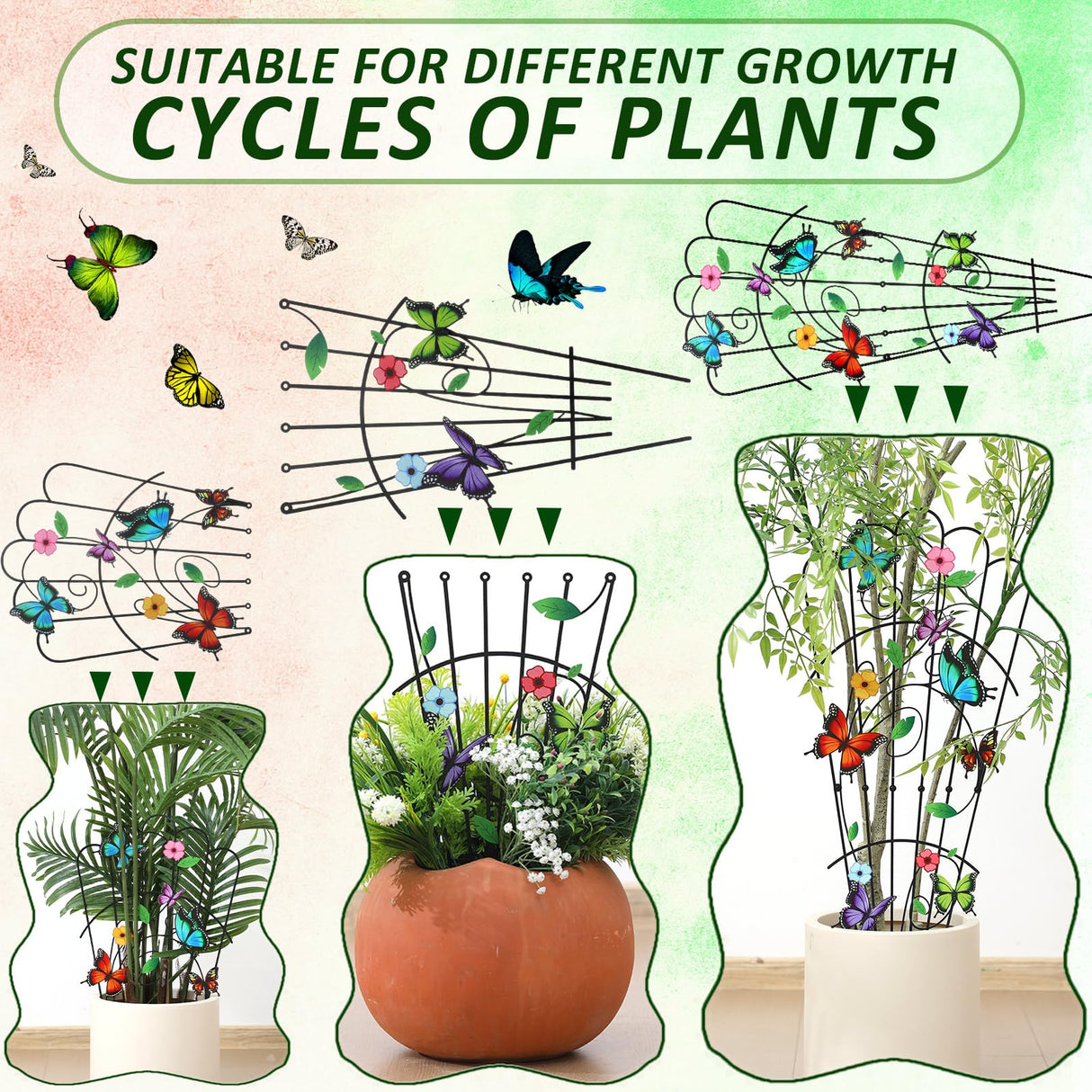 LEIFIDE 2 Pcs Butterfly Trellis for Climbing Plants Indoor 33in Small Climbing Outdoor Plant Potted Supports Expandable Metal Heavy-duty Rustproof Trellis for Monstera Bamboo Pothos Pot Vegetable Rose