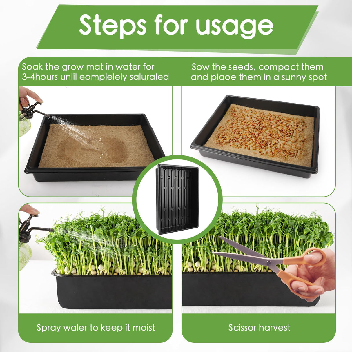 RMBHM Microgreens Growing Trays Kit – 6 Pack Micro Green Grow Trays with 12 Hemp Fiber Grow Mats, 15 x 11 x 2.5 Inch Seed Starter Trays for Growing Microgreens, Indoor Gardening