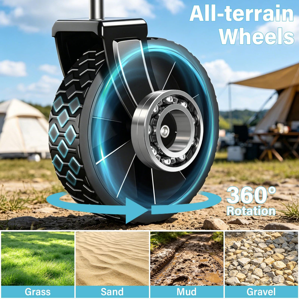Collapsible Wagon Cart with All-Terrain Wheels - Folding Utility 360LBS Heavy Duty Wagons Carts for Grocery Sports Garden Shopping Camping Fishing (Black, 120L)