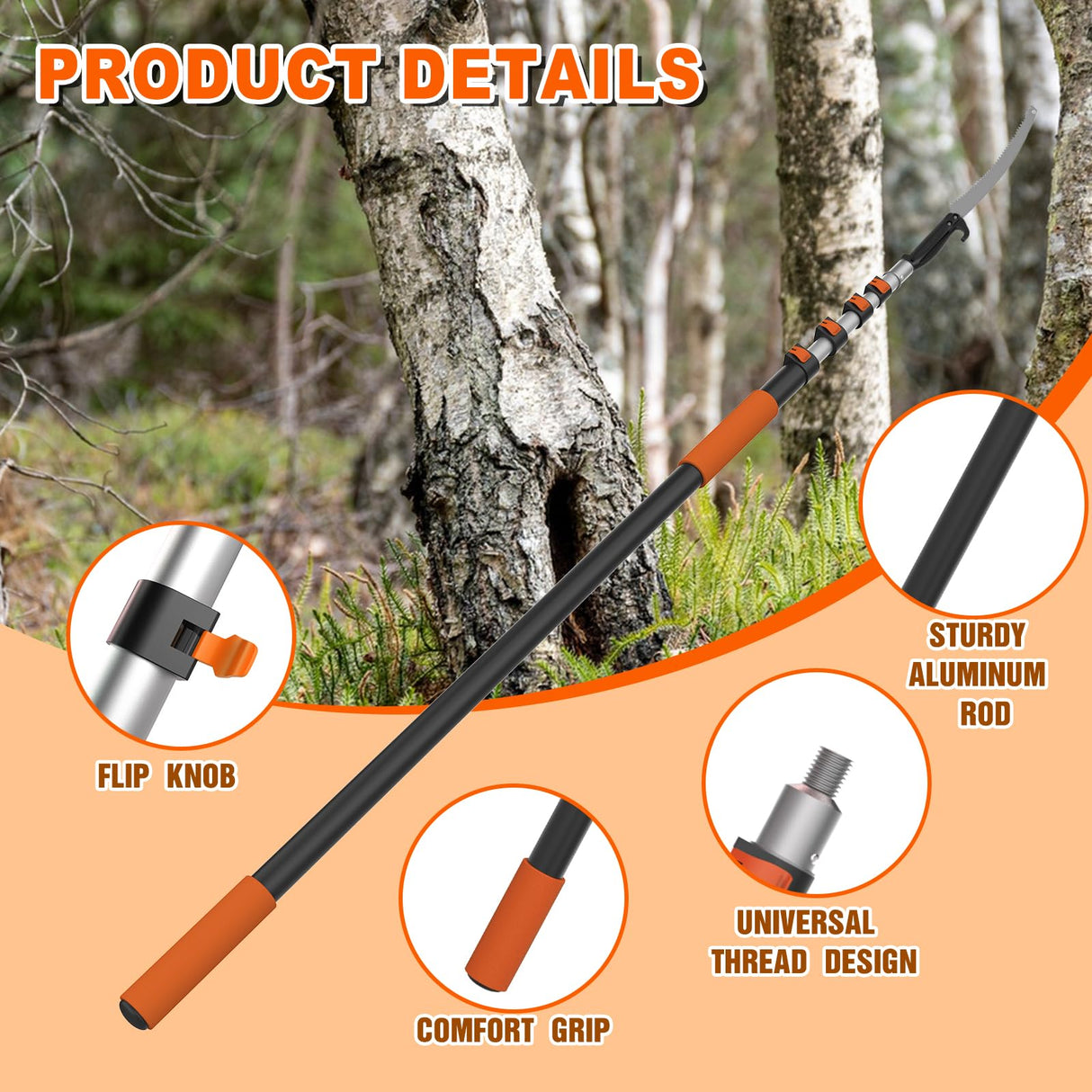 SISUPASSIE 20FT Reach Pole Saw for Tree Trimming, Telescoping Tree Pruner Extendable with 3-12FT Extension Pole, Manual Saw for Garden, Patios, Yard