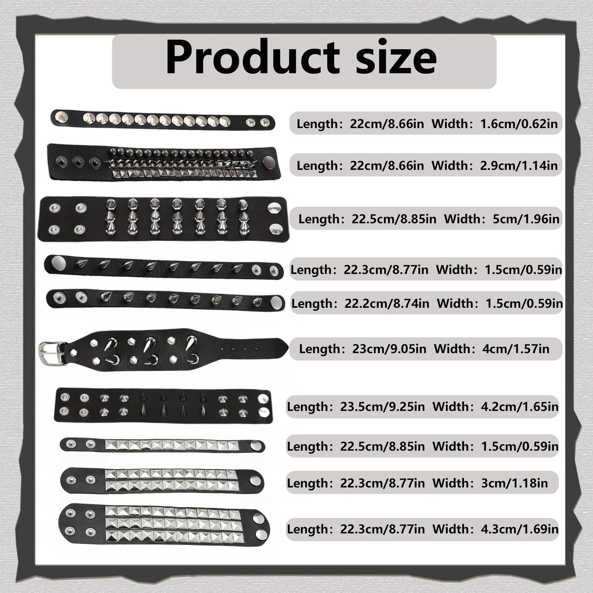 10 Pieces Studded Bracelet, Emo Spiked Bracelets Y2k Black Leather Rivet Punk Bracelet Rock Cuff Goth Bracelets Punk Accessories Halloween for Men Women