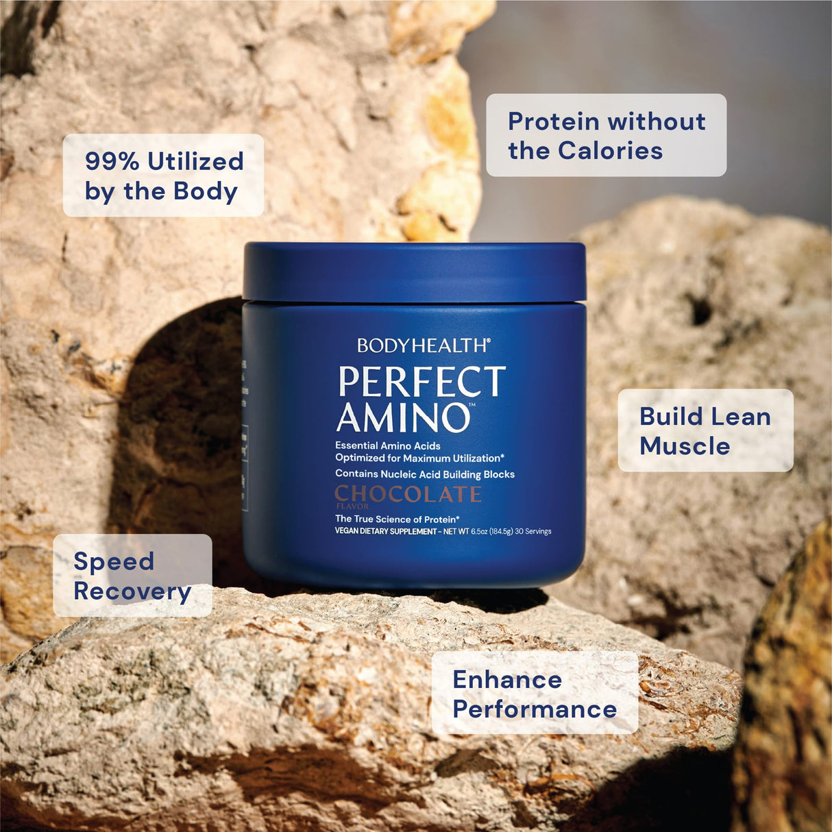 BodyHealth PerfectAmino Powder - BCAA and EAA Powder for Pre and Post Workout - Amino Acid Energy Drink for Men and Women to Support Lean Muscle and Recovery - Chocolate - 30 Servings