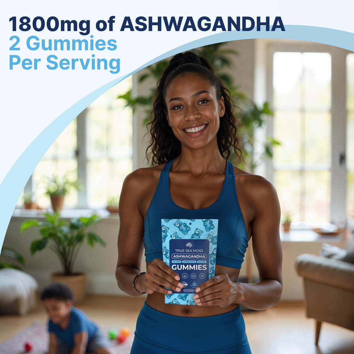 TrueSeaMoss Ashwagandha Gummies for Women & Men – Vegan Herbal Blend with Sea Moss, Bladderwrack & Burdock, 60 Gummies in Pouch (30-Day Supply)