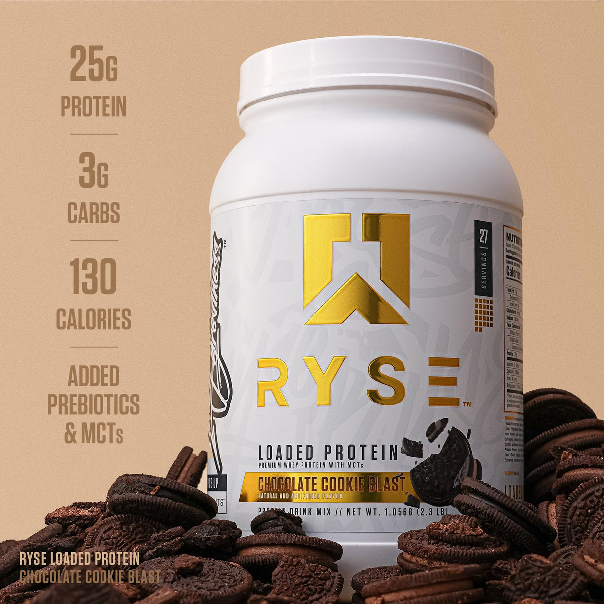 RYSE Loaded Protein Powder - Chocolate Cookie Blast - 25g Whey Protein Isolate & Concentrate with Prebiotic Fiber & MCTs - Low Carb, Low Sugar, Digestive-Friendly - 20 Servings / 1.5 lb Tub