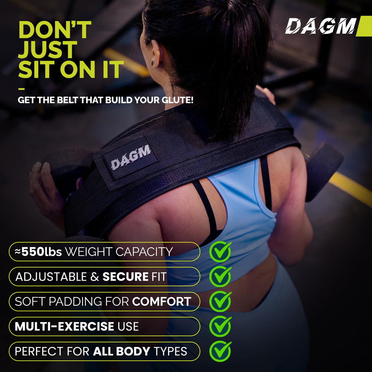 DAGM Hip Thrust Belt for Dumbbells heavy, Secure Glute Trainer with Non-Slip Extra Padding That Protects Your Hips - Ideal for Gym & Home Workouts - Use with Heavy Duty Kettlebells, Dumbbells, & Plates Hold up to 500 lbs