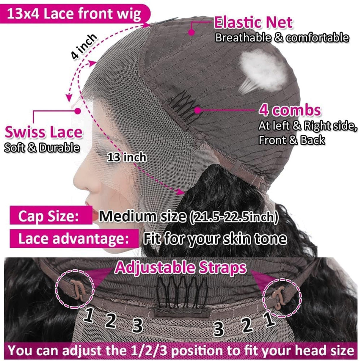 13x4 Deep Wave Lace Front Wigs Human Hair 200% Density Pre Plucked 13x4 HD Transparent Lace Frontal Wigs Human Hair Glueless Curly Wigs for Black Women 30 Inch