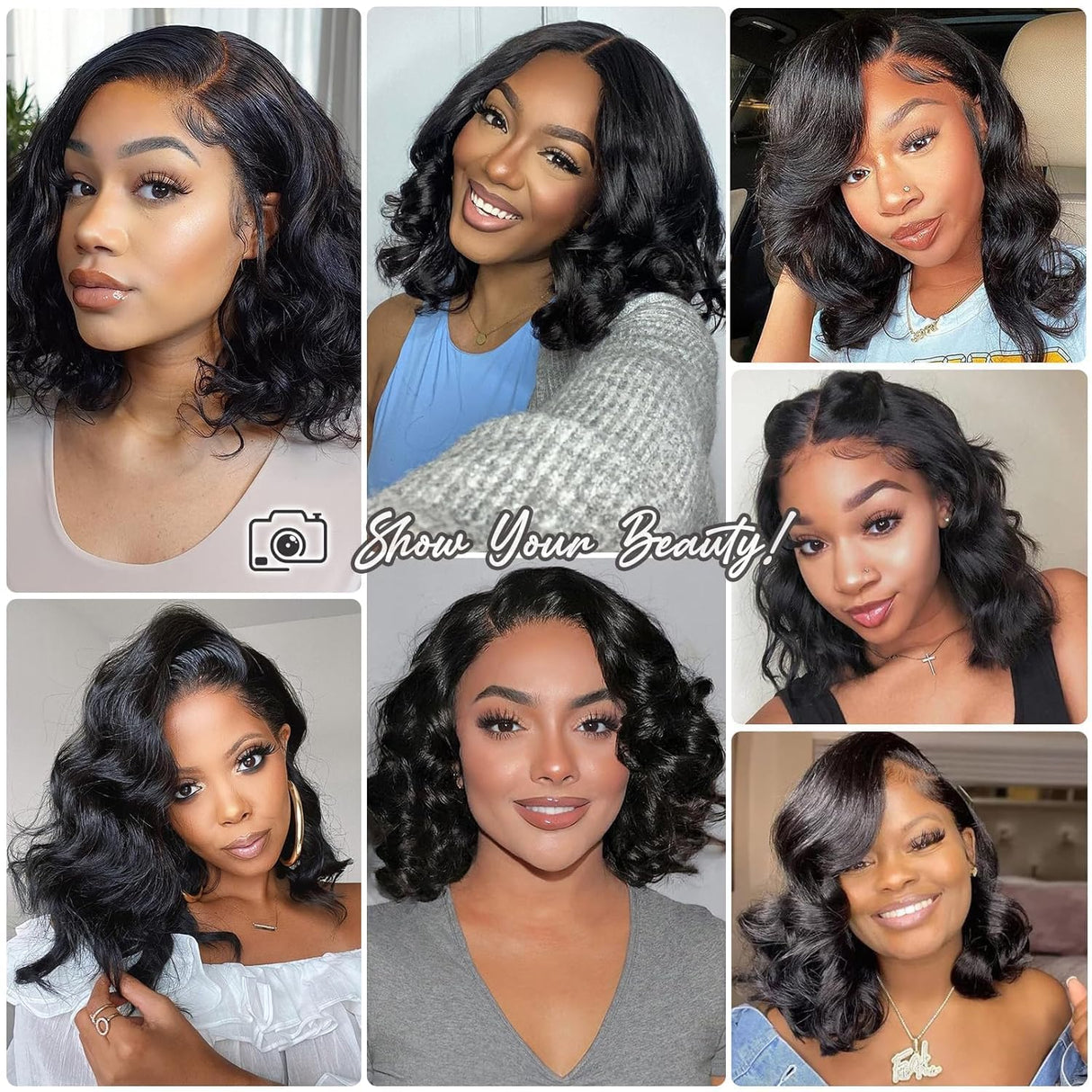 Body Wave 13x6 HD Lace Front Wigs Human Hair 200% Density Bob Wig Human Hair Pre Plucked Short Bob Wigs for Black Women Glueless Frontal Wig Human Hair Natural Black Loose Wavy 14 inch Bob Wig