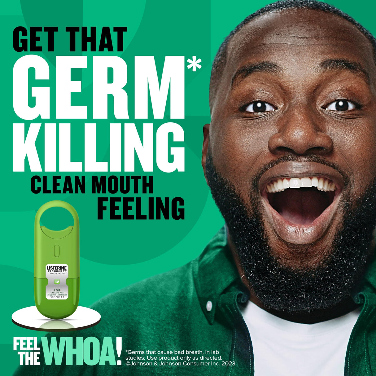 Listerine Freshburst Pocketmist Fresh Breath Oral Care Mist, Non-Aerosol Sugar-Free Minty Breath Refresher Spray to Kill 99% of Bad Breath Germs, Portable, Spearmint Flavor, 7.7 mL, 6 Sprays