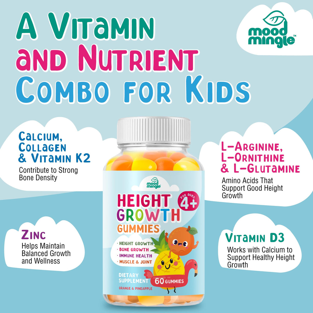 Height Growth Gummies Supplement - Kids Teens Height Increaser Maximizer Grow Taller Vitamins