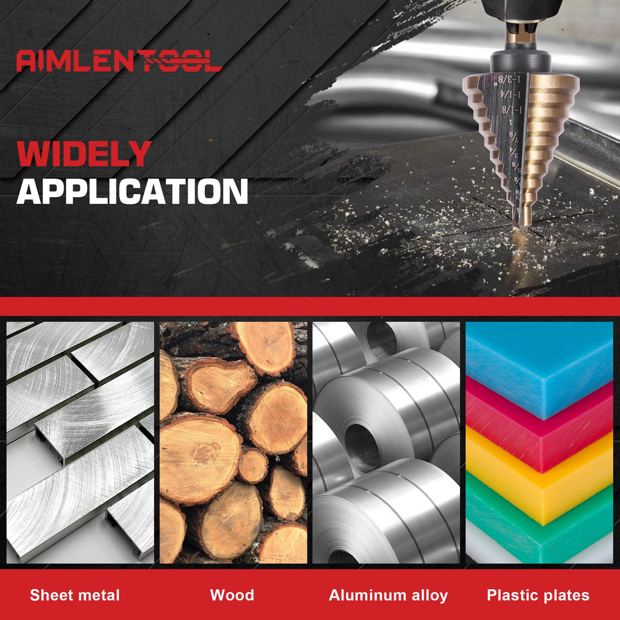 5Pcs Step Drill Bit & 5Pcs Countersink Drill Bit Set, Titanium Coated, HSS Step Bit, 50 Sizes of Step Bit for Metal with Aluminum Case, Multiple Hole Stepped Up Bits for DIY