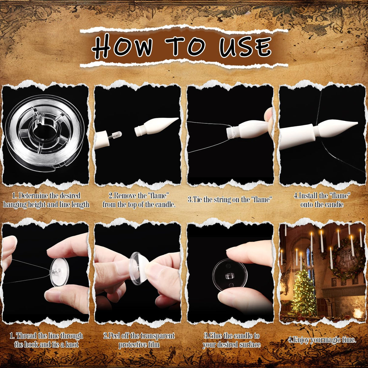 24 Pcs Halloween LED Magic Hanging Floating Candles, Taper Flickering Flameless with 2 Magic Wands - Candle Set for Halloween, Christmas, Weddings, Birthdays & Fantasy Ambiance...