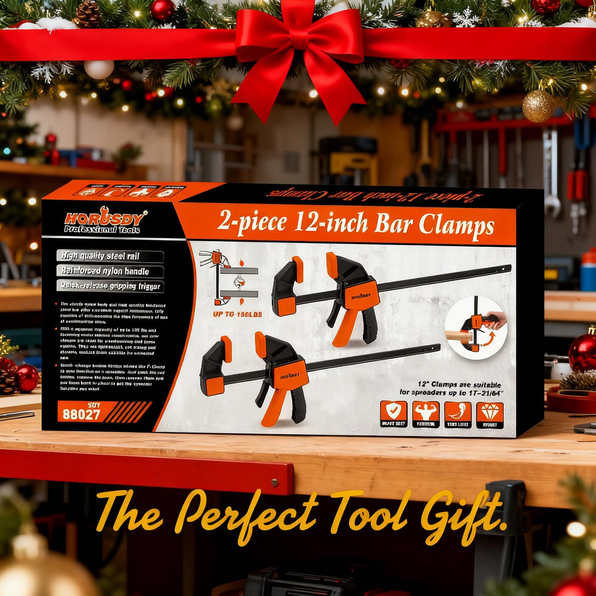 HORUSDY 12'' Bar Clamps for Woodworking, 2PCS Quick F Wood Working Clamps Sets, with 150 LBS Load Limit