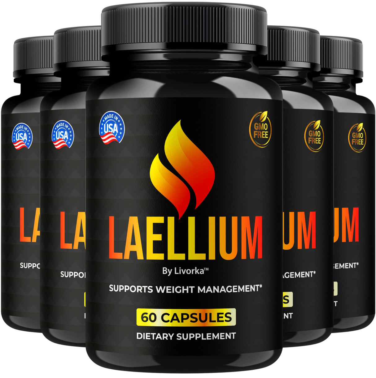 (5 Pack) Laellium Pills - Advanced Daily Formula All Natural Ingredients, Laellium Supplement Capsules, Premium Support Maximum Strength for Overall Health & Wellness, 300 Capsules for 5 Months