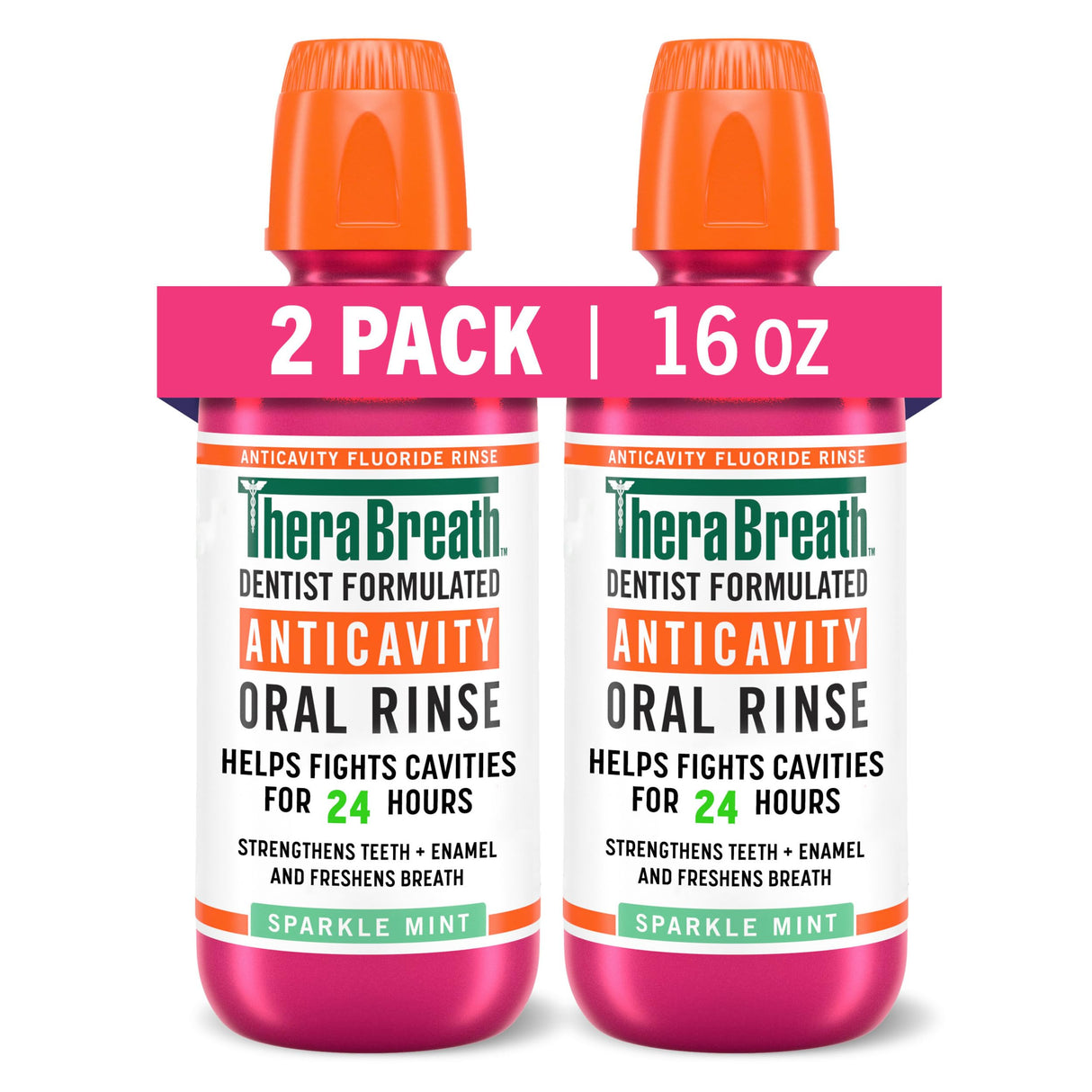 TheraBreath Anticavity Fluoride Mouthwash, Sparkle Mint, Dentist Formulated, 16 Fl Oz (2-Pack).