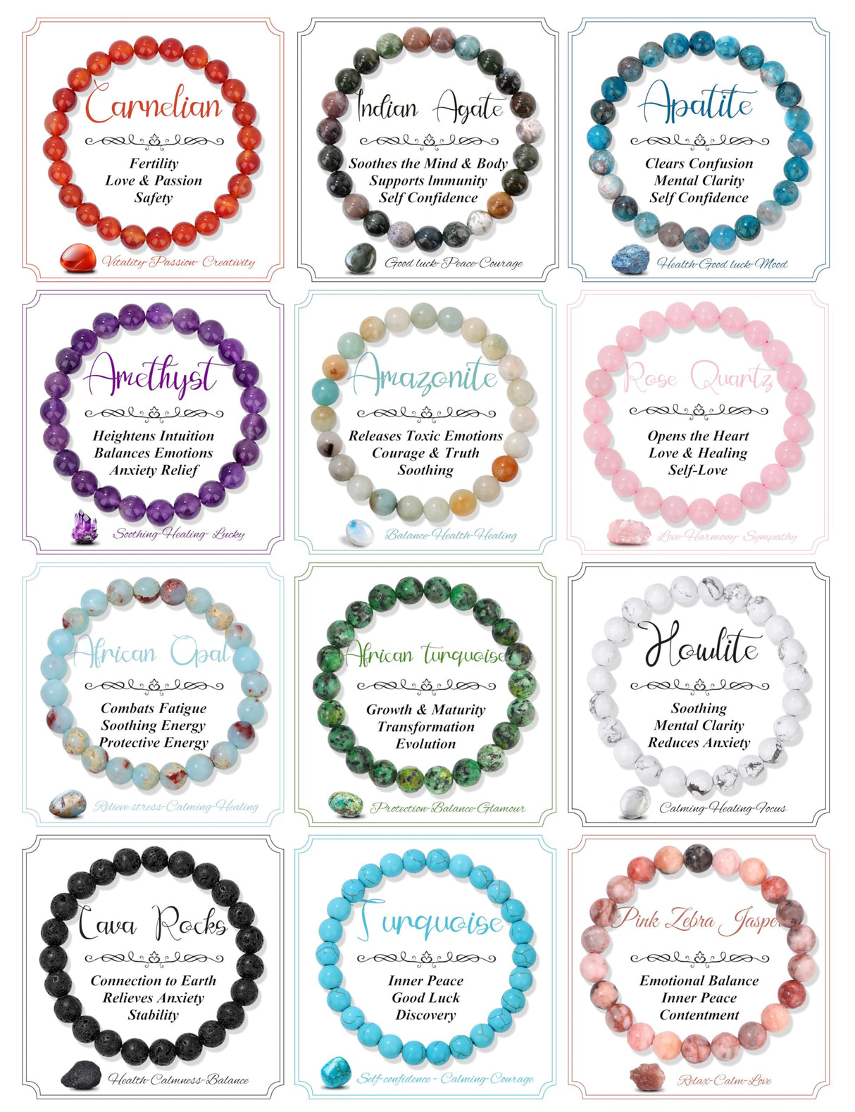 SAMOCO 12PCS 8mm Natural Crystal Bracelets for Women Men